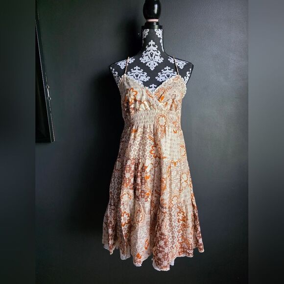 La Belle Baby Doll Bust Smocked Waist Lined Knee Lace Trim Midi Dress VTG Sz 11 - Picture 3 of 14